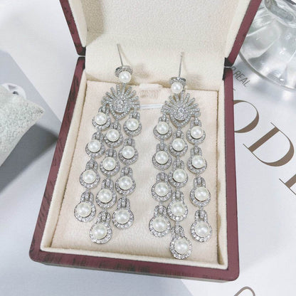 Stunning Micro Inlay Zircon Beaded Fringe Earrings - Elegant Bridal Jewelry - Buy Center