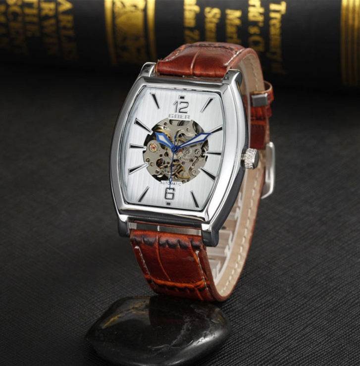 Buy Center Square Leather Mechanical Watch - Elegant Tourbillon Design - Buy Center