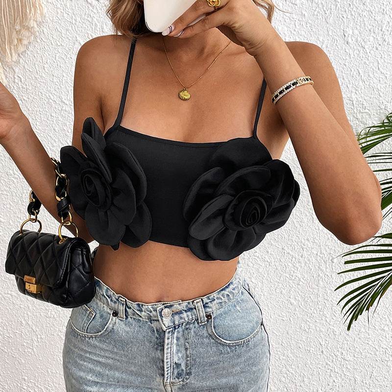 Buycenter Black Flower Camisole - Sexy Adjustable Sling Style Top - Buy Center