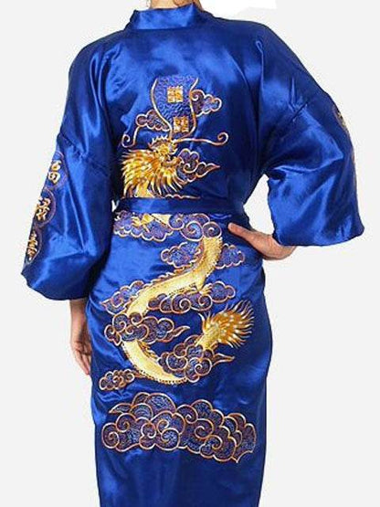 Stylish Men's Embroidered Nightgown - Comfortable Polyester Robe 2025 - Buy Center