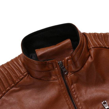 Buycenter Stand Collar Leather Jacket - Trendy Style for Casual Wear - Buy Center