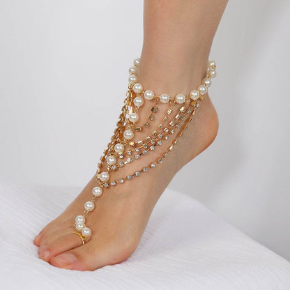 Luxurious Beach Foot Ornaments - Diamond Claw & Pearl Tassel Jewelry - Buy Center