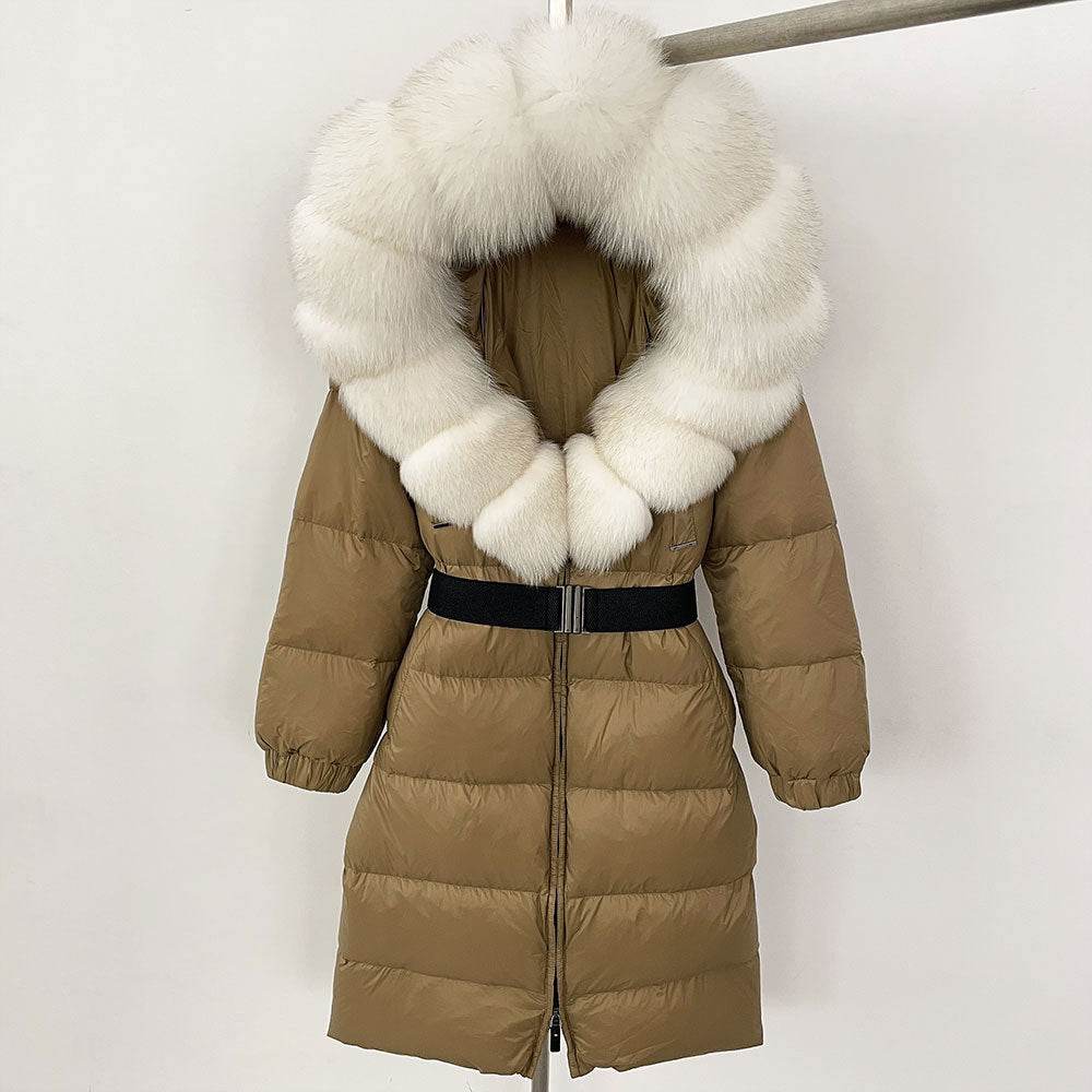 Women's Long Hoodie Coat - Real Fox Fur Collar, Padded Warmth 2025 - Buy Center