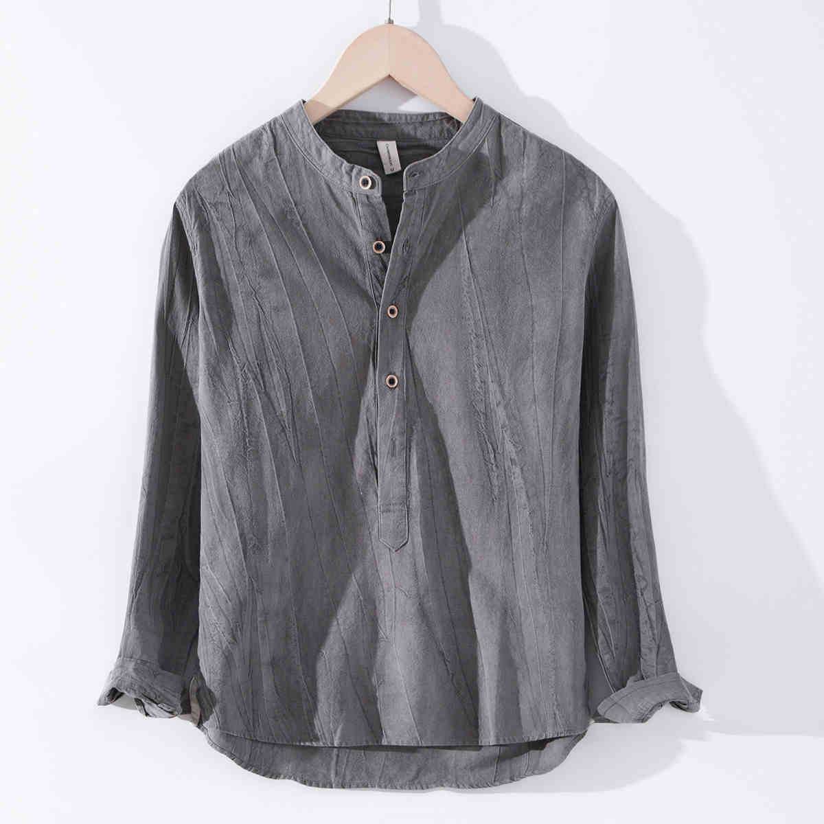 Buycenter Long Sleeved Linen Shirt - Retro Stand Up Collar Style 2025 - Buy Center