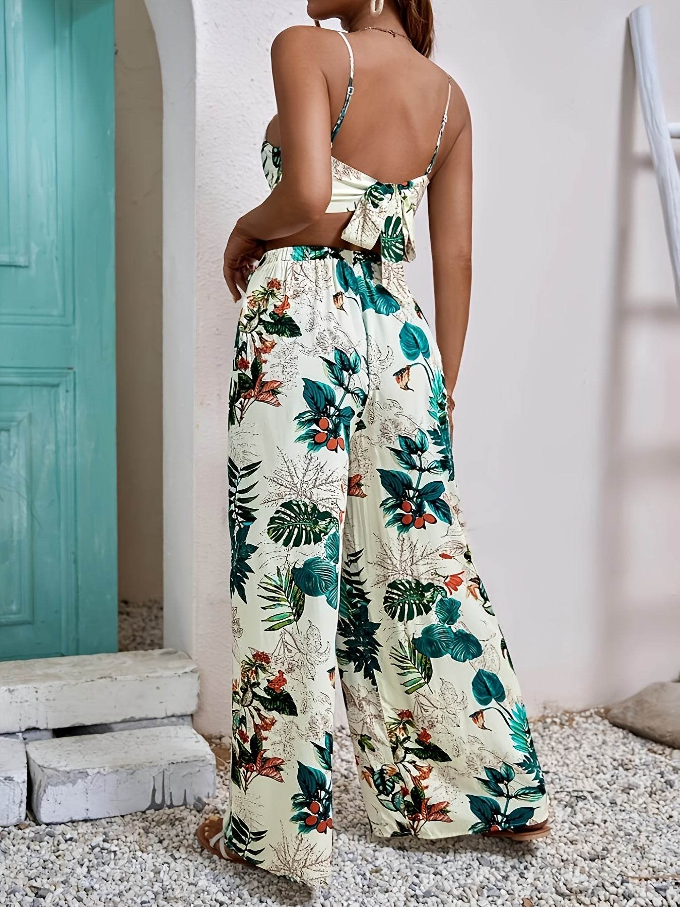 Tropical Print Camisole Set - Elegant Wide-Leg Pants for Summer - Buy Center