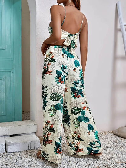 Tropical Print Camisole Set - Elegant Wide-Leg Pants for Summer - Buy Center