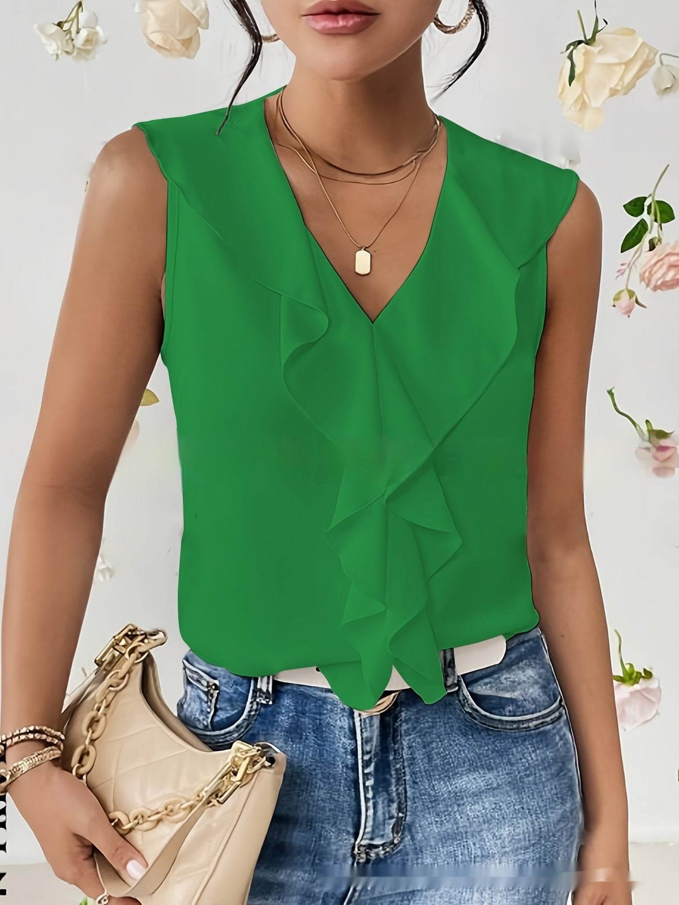 Buycenter Sleeveless Chiffon Shirt - Elegant Ruffles for Every Occasion - Buy Center