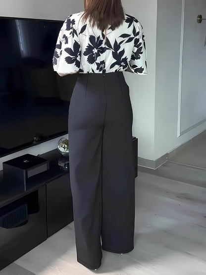 Women's Floral Printed Short Sleeve Top and Long Pants Set - Buy Center
