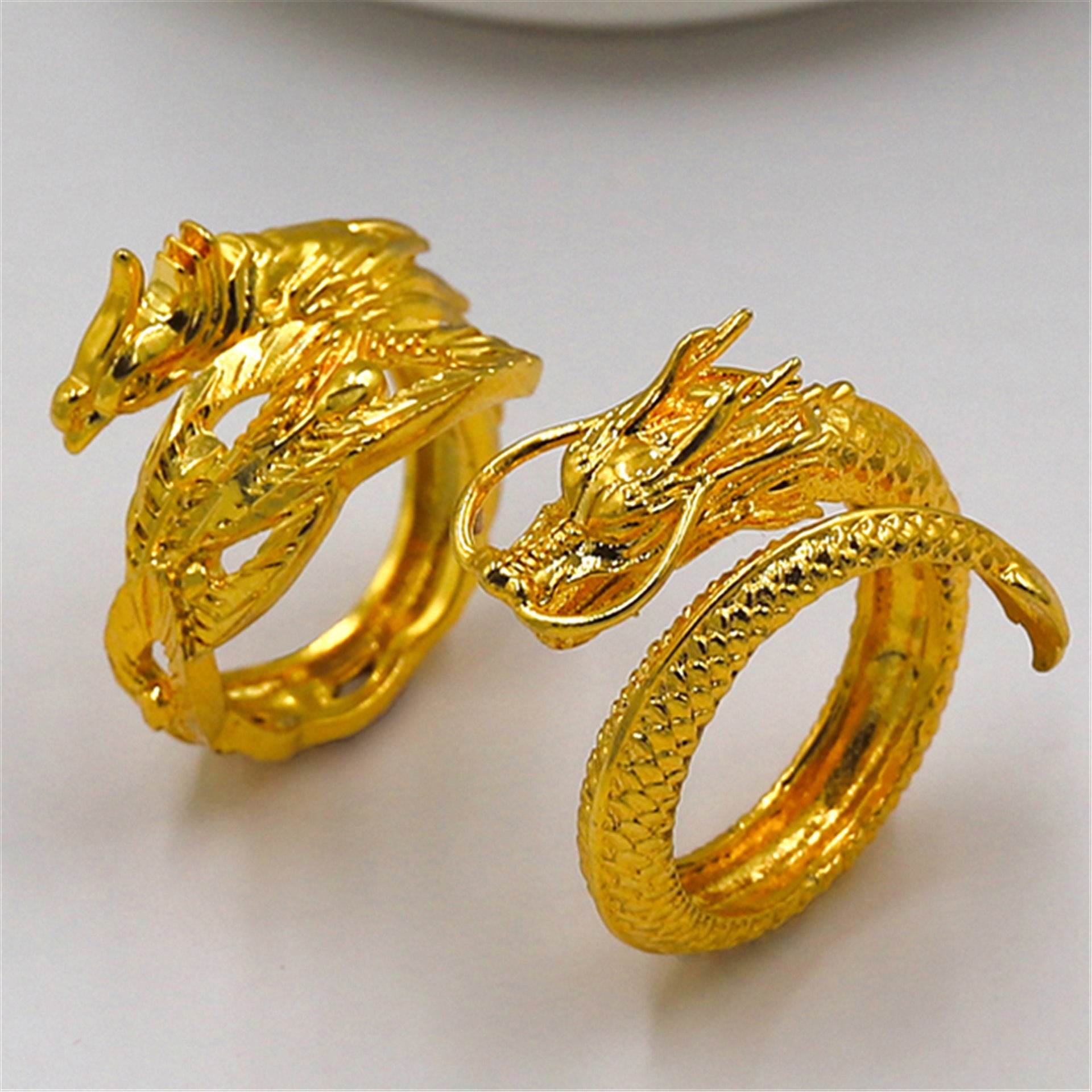 Dragon and Phoenix Lovers Ring - Adjustable Gold Plated Copper Jewelry - Buy Center