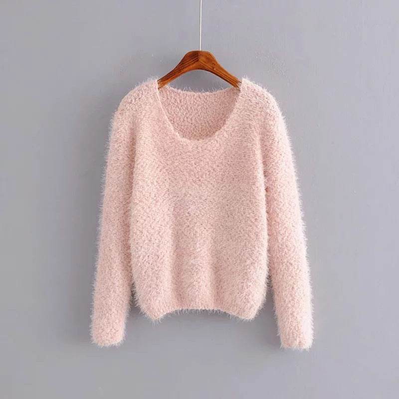 Solid Color Round Neck Pullover Sweater - Trendy Casual for Women - Buy Center