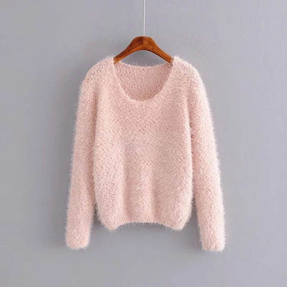 Solid Color Round Neck Pullover Sweater - Trendy Casual for Women - Buy Center