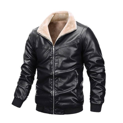 Trendy Men's Leather Jacket with Fleece - Zipper Pocket for Winter Style - Buy Center