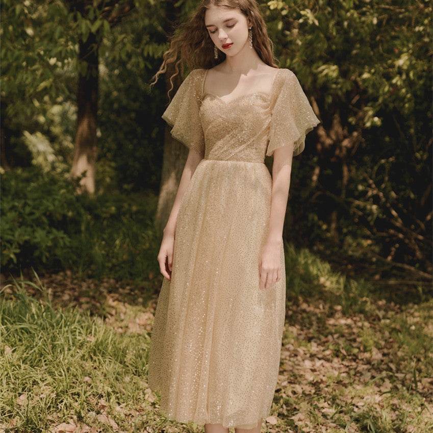 Buycenter Mid-Length Bridesmaid Skirt - Elegant Champagne Gold Design - Buy Center