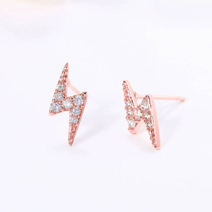 Stylish Mini Lightning Zircon Stud Earrings for Women - Copper & Gold - Buy Center