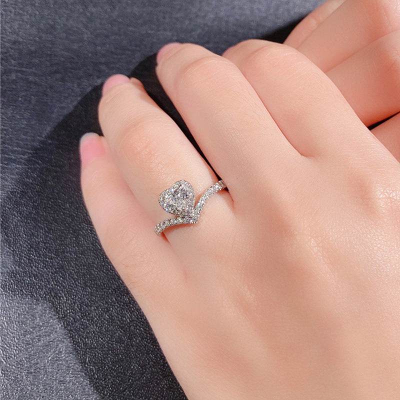 Buy Center Simple V-Shaped Heart Zircon Ring for Women - Stylish Copper - Buy Center