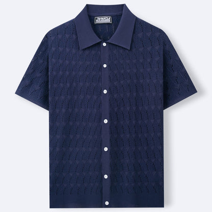 Buycenter Men's Knitwear Cardigan - Pointelle Design, Short Sleeve for Summer