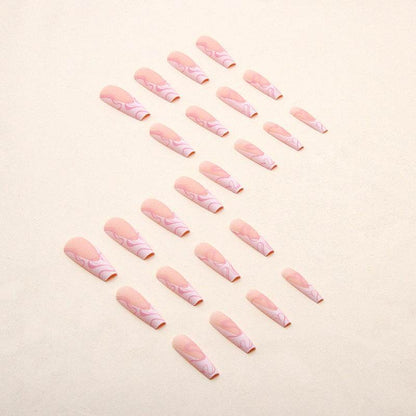 Heart Stripe Fake Nails - Elegant Nail Art Kits for Romantic Styles - Buy Center