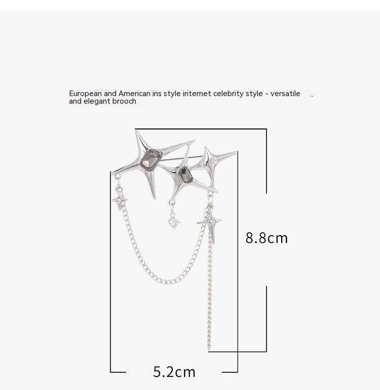 Buy Center Four Eight-Pointed Stars Zircon Chain Brooch for Women - Buy Center