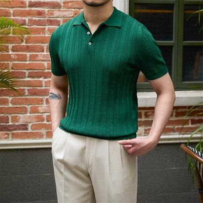 Buycenter Retro Slim-fit Short-sleeved Knitted Top - Dark Green, Navy, White - Buy Center