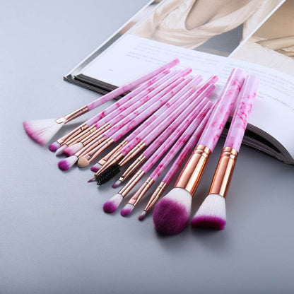 15 Marbled Design Makeup Brushes Set - Premium Quality & Elegant Storage - Buy Center