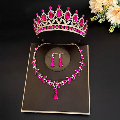 Buy Center Bridal Crown Three Piece Set - Gold-Plated Necklaces & Earrings - Buy Center