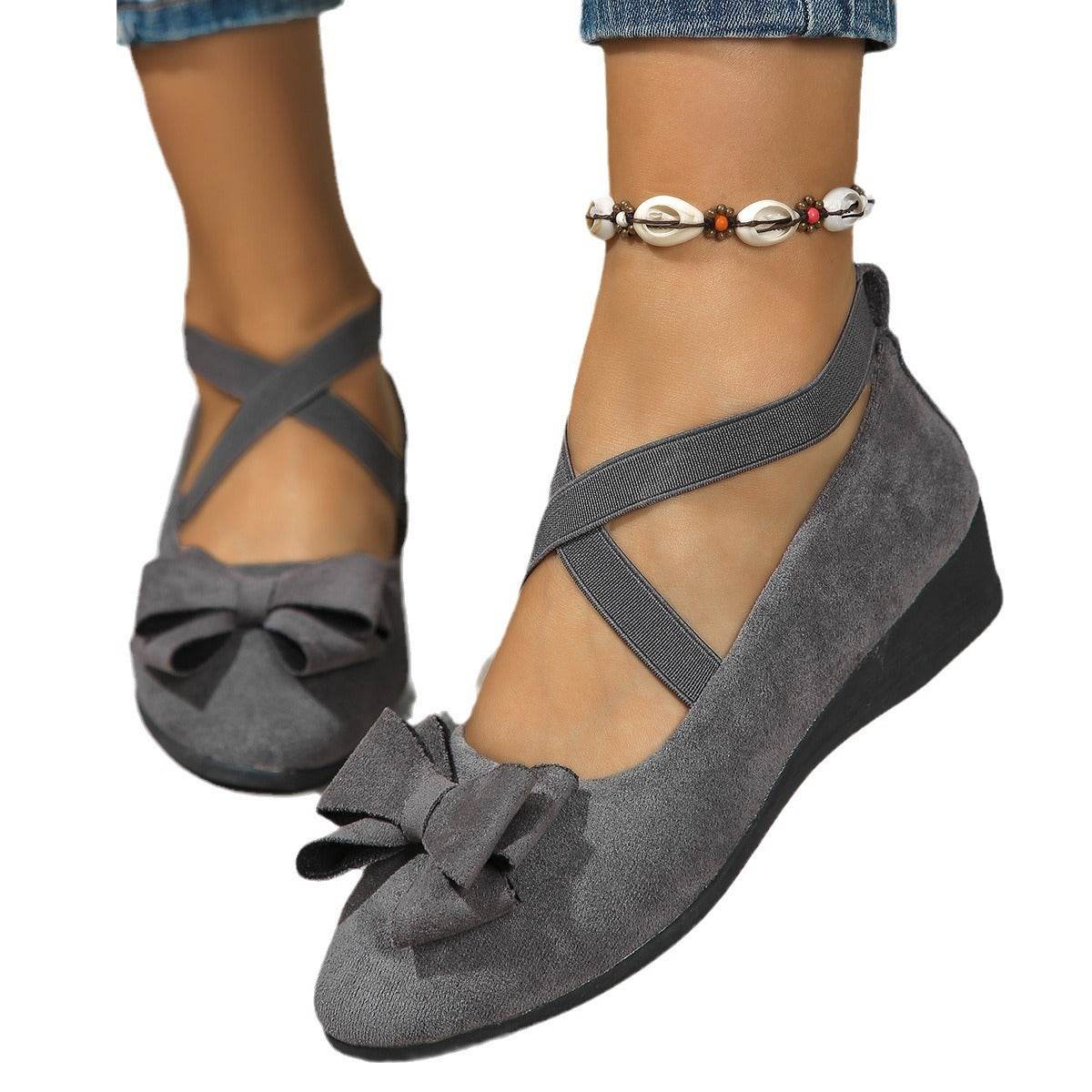 Chic Suede Bow Wedge Flats - Stylish Summer Comfort for Women - Buy Center