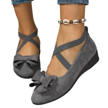 Chic Suede Bow Wedge Flats - Stylish Summer Comfort for Women - Buy Center