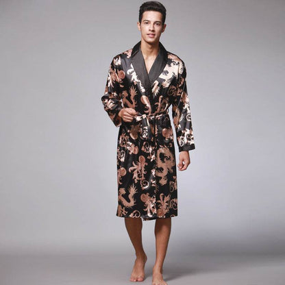 Elegant Men's Silk Robe - Premium V-Neck Long Sleeve Lounge Wear - Buy Center