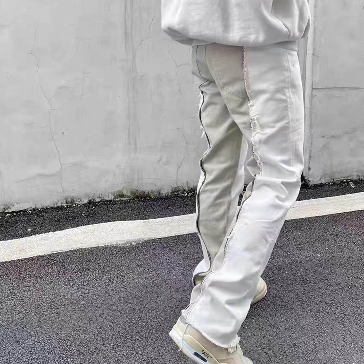 Buycenter Color Contrast Fashion Jeans - Tassel Slight Flared Pants - Buy Center