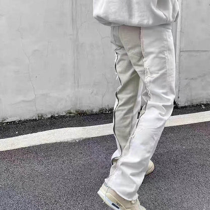 Buycenter Color Contrast Fashion Jeans - Tassel Slight Flared Pants - Buy Center