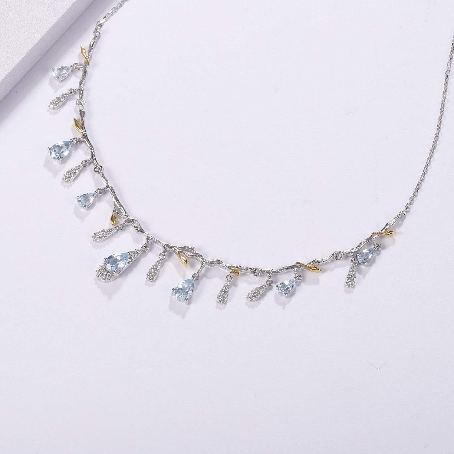Elegant S925 Silver Natural Topaz Necklace - Stunning Blue Gemstone Pendant - Buy Center