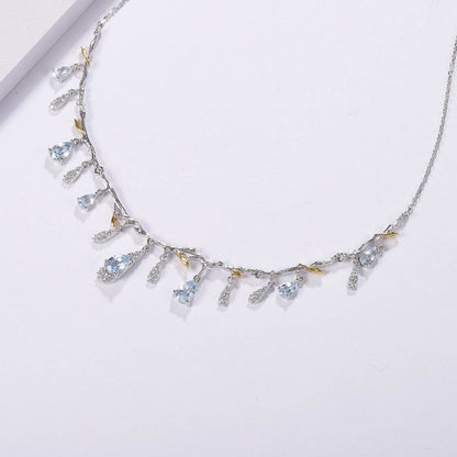 Elegant S925 Silver Natural Topaz Necklace - Stunning Blue Gemstone Pendant - Buy Center