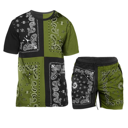 Casual Color Matching Sports Suit - Short Sleeve & Five-Point Pants - Buy Center