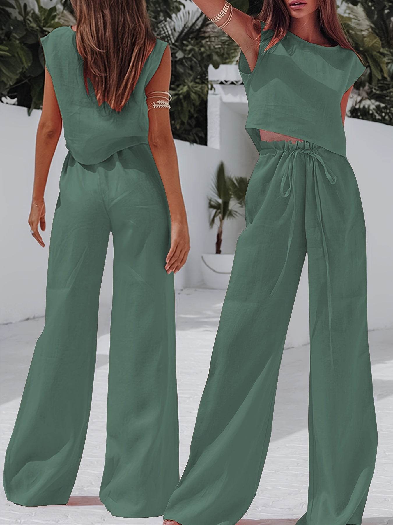 Women’s Linen Wide Leg Pants Set - Loose Fit, Chic Casual Style - Buy Center