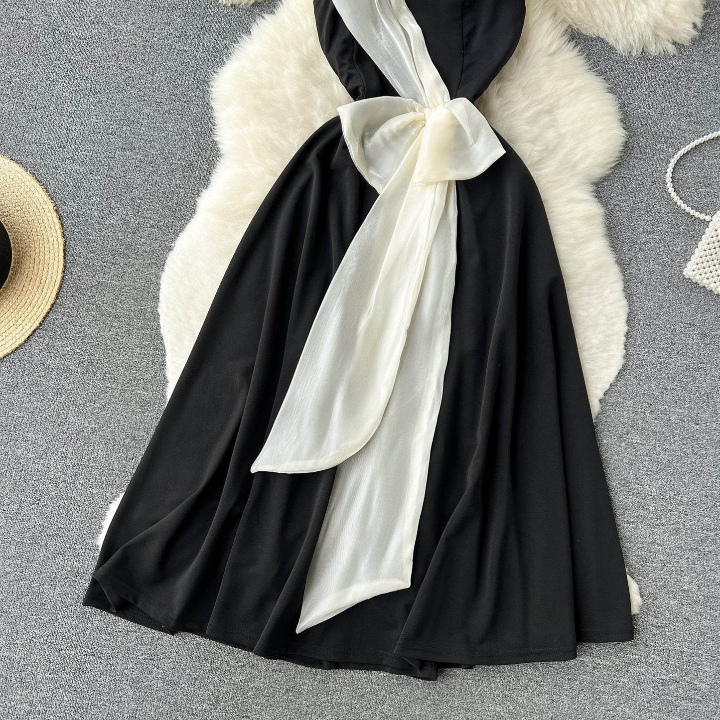 Black and White Contrast A-Line Dress - High Waist Chic Style 2025 - Buy Center