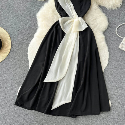 Black and White Contrast A-Line Dress - High Waist Chic Style 2025 - Buy Center