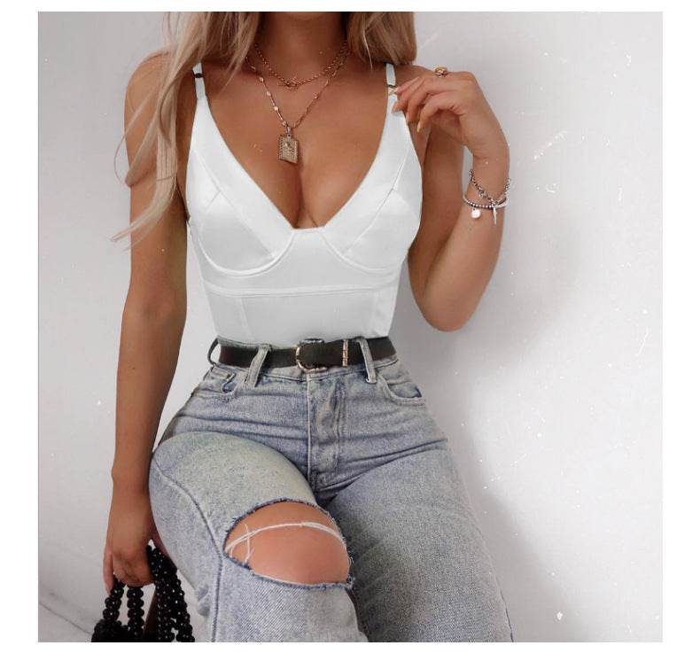 Buycenter Women's Sleeveless Siamese Vest - V-Neck Slim Fit Camisole - Buy Center