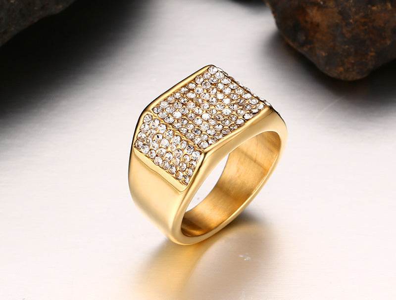 Stylish Titanium Steel Diamond Men's Ring - Geometric Design for Modern Elegance - Buy Center