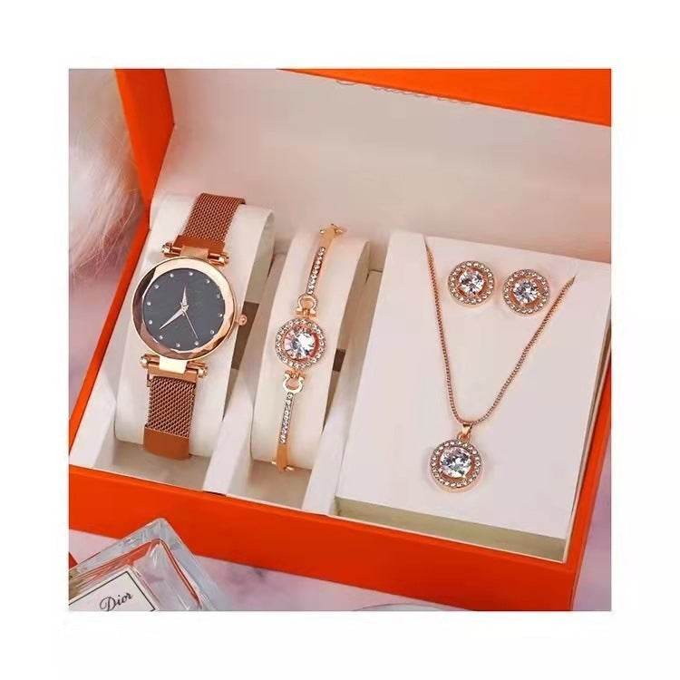 Buycenter Women's 5-Piece Jewelry Set - Watch, Bracelet, Ring & Earrings - Buy Center
