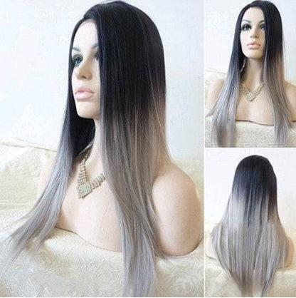 Premium Ombre Gray Wig - Long Straight Synthetic Hair for All Styles - Buy Center