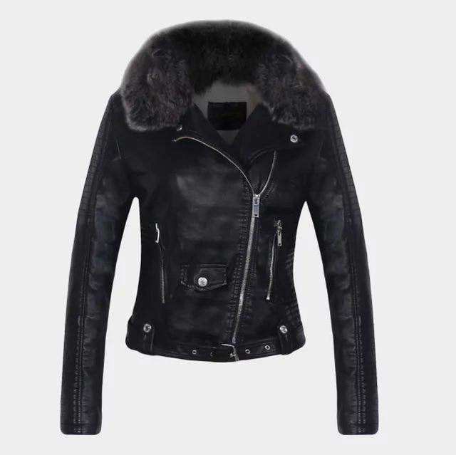 Buycenter Detachable Fur Collar Faux Leather Jacket - Stylish & Warm - Buy Center