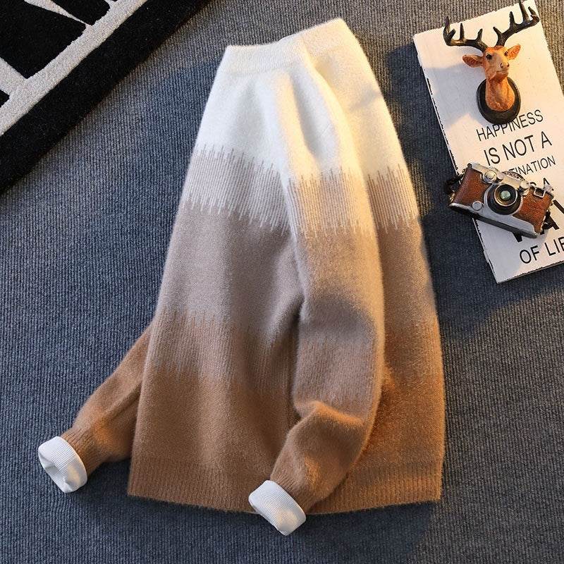 Men's Casual Loose Pullover Sweater - Warm Rabbit Fur & Trendy Colors - Buy Center