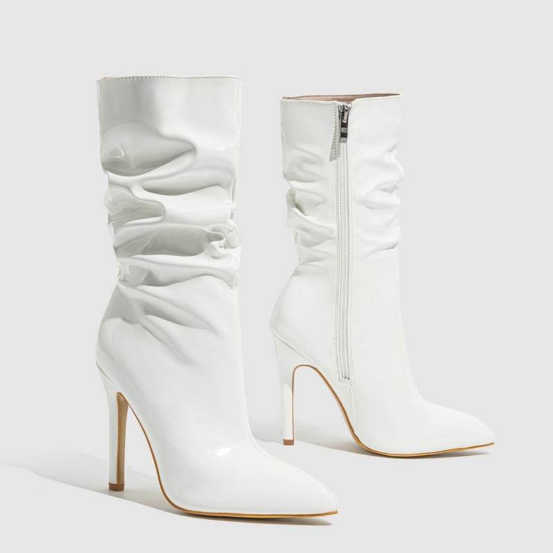 Buycenter Patent Leather Stiletto Heels - Stylish Mid-Calf Boots for Women - Buy Center