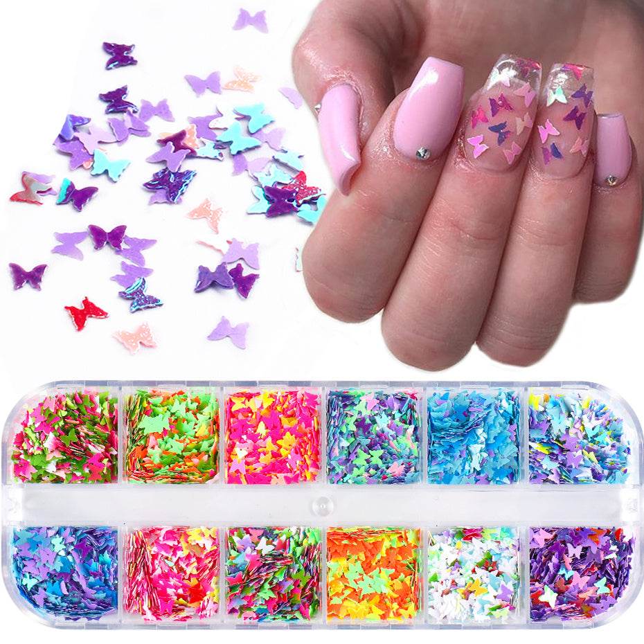 Symphony Butterfly Sequin Nail Decoration - 12 Colors for Stunning Nail Art - Buy Center