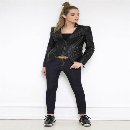 Buycenter Slim Leather Jacket - Punk Style, Zipper Closure, Long Sleeve - Buy Center