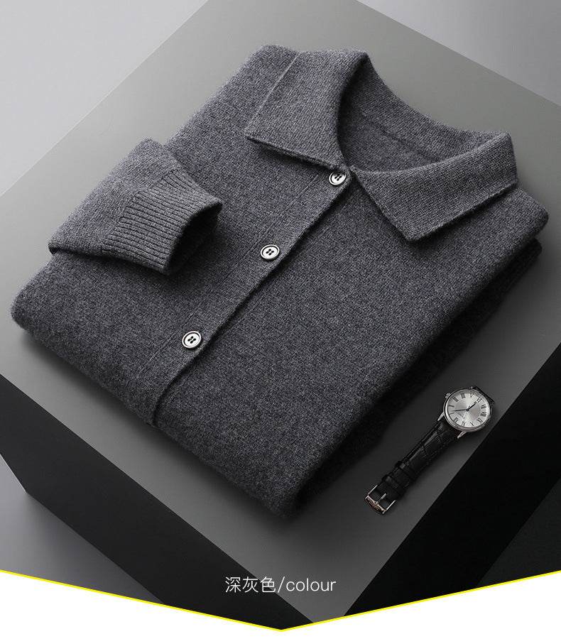 Buycenter Men's Wool Cardigan - Solid Color Thick Coat for Autumn Winter - Buy Center