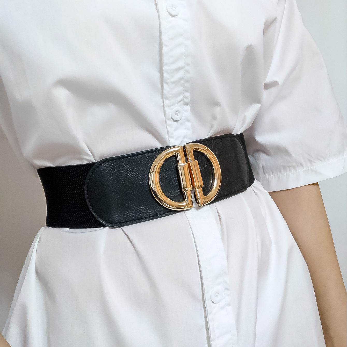 Stylish Elastic Wide Belts for Women - Adjustable PU Leather Buckle - Buy Center