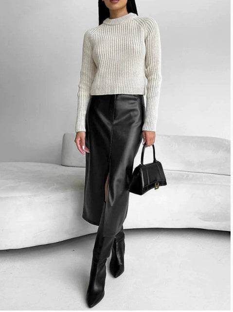 Buycenter Women's Retro Leather Skirt - Autumn Winter Fashion - Buy Center