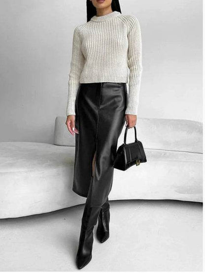 Buycenter Women's Retro Leather Skirt - Autumn Winter Fashion - Buy Center