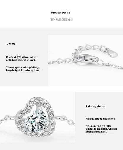Buy Center Women's S925 Silver Heart Bracelet with Artificial Diamond Accent - Buy Center